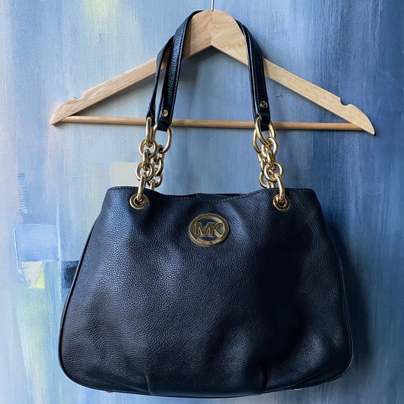 Michael Kors Fulton Chain Tote Black Pebbled Leather Handbag - Picture 4 of 13